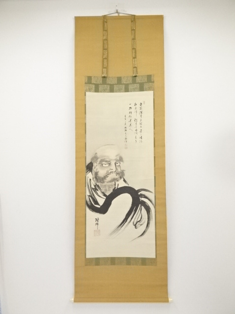 良*様 間宮英宗『達磨図』茶道具 愛知県生 臨済宗 奥山方廣寺派管長 青龍窟 掛 道具 ] - 道具 新谷鐵僊画 達磨図 間宮英宗賛書 肉筆絹本掛軸（間宮